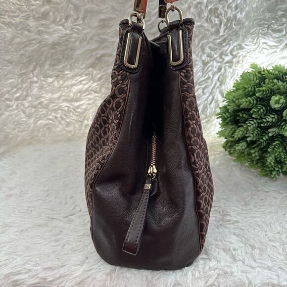 Coach EDIE Brown Signature CC Monogram Fabric & Leather Zip Carryall Satchel - Picture 3 of 9